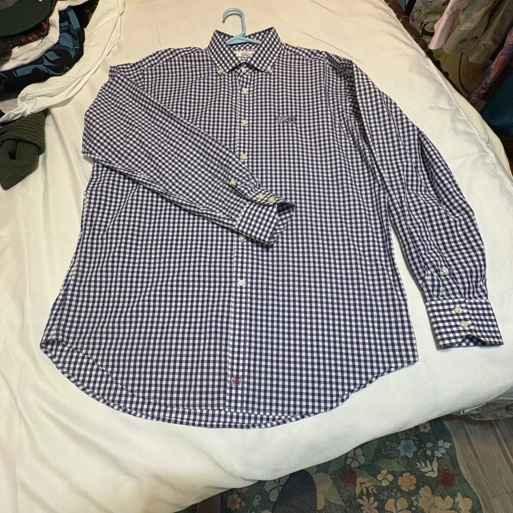 Thomas Dean Collegiate TCU Horned Frogs Gingham Button Down Shirt Mens XL Navy